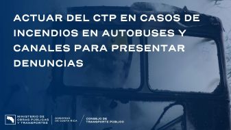 n ilustrativa de autobús incendiado con el título del comunicado y logo institucional. 