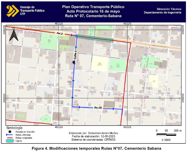 Croquis con los recorridos desviados de Cementerio Sabana