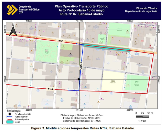 Croquis con los recorridos desviados de Sabana Estadio