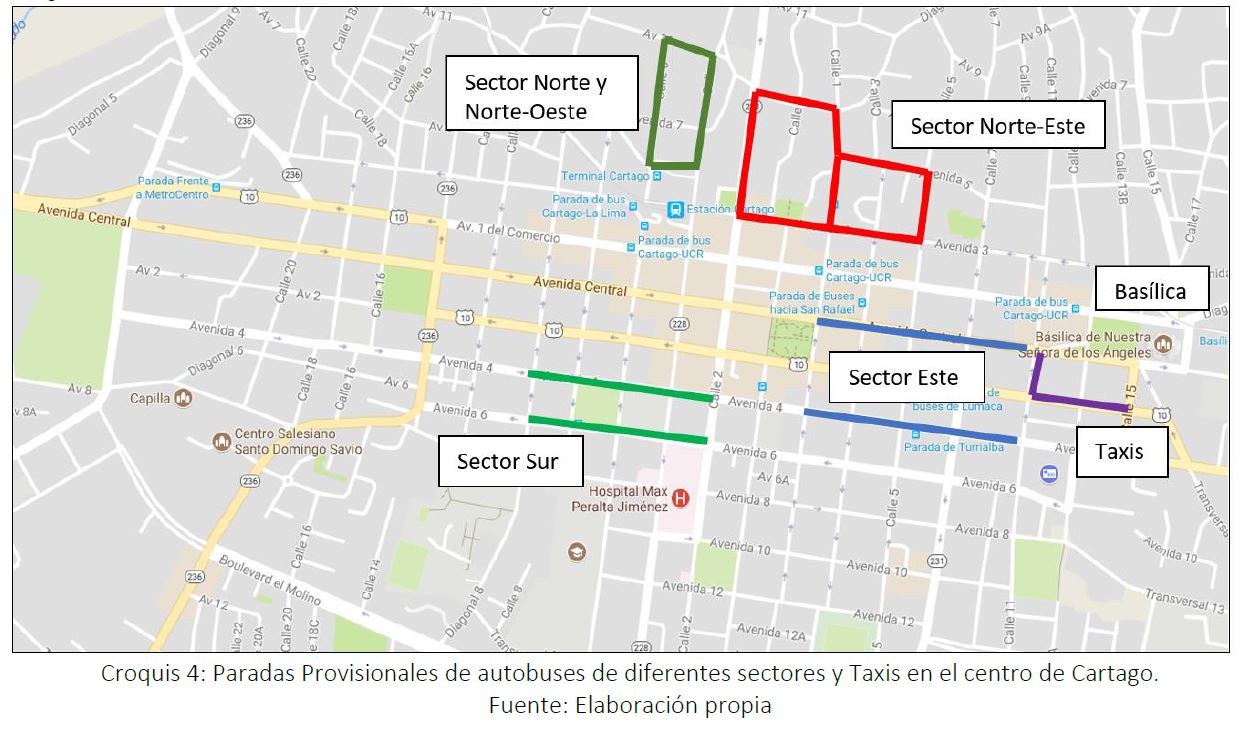 Imagen de croquis de paradas provisionales de autobuses y taxis